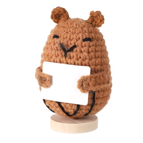 NQEUEPN Positives Capybara, Süßes Capybara Strickspielzeug mit Karte und Holzsockel Lustiges Motivationsgeschenk für Freunde Ermutigung Raumdekoration von NQEUEPN