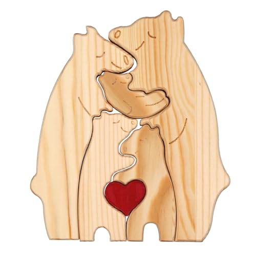 Personalisiertes Familienpuzzle Holz, Holzbären Familienpuzzle mit Herz Liebevoll Bärenpuzzle Holz Familie Hauseinweihung Holzgeburtstagsgeschenke für Papa Mutter Heimdekoration (5 Bären) von NQEUEPN