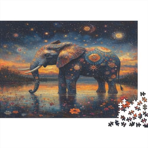 Elefant Jigsaw Puzzles 1000 Pieces Challenging Brain Teaser Unique Gift Wood Materials Exhibition for Kids 1000pcs (75x50cm) von NQHXLRUDC