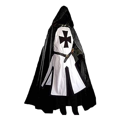 NQYZZFD Mittelalterliche Herren-Tunika, Kreuzritter, Tempelritter, Kostüme, Renaissance-Wappenmantel, Krieger, Schwarzer Pestumhang, Cosplay-Oberteil Für Kostümpartys Und Halloween,3XL,White von NQYZZFD