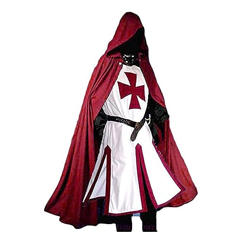 NQYZZFD Mittelalterliche Herren-Tunika, Kreuzritter, Tempelritter, Kostüme, Renaissance-Wappenmantel, Krieger, Schwarzer Pestumhang, Cosplay-Oberteil Für Kostümpartys Und Halloween,4XL,Red von NQYZZFD