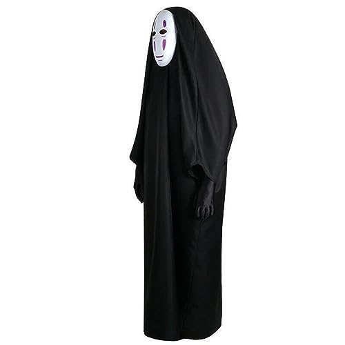 NQYZZFD No Face Man Spirited Away Cosplay-Kostüm Mit Maskenhandschuhen, Gesichtsloser Umhangmantel, Halloween-Karnevalskostüm Für Kinder Und Erwachsene,2XL,Black von NQYZZFD