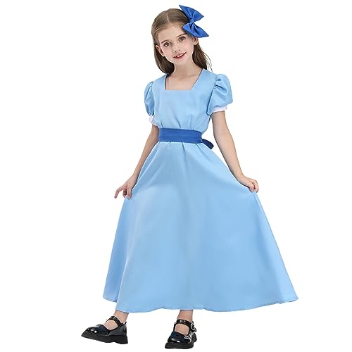 NSPSTT Mädchen Prinzessin Kleid Halloween Party Cosplay Wendy Kleid Kostüm, Blau, 150 cm von NSPSTT