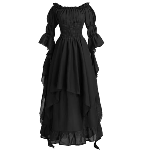 NSPSTT Viktorianisches Kleid Renaissance Kostüm Damen Gothic Hexenkleid Mittelalter Brautkleid - Schwarz - XXL/3XL von NSPSTT