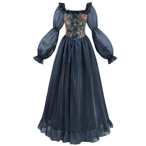 NSPSTT Weißes Renaissance-Kleid für Damen, Feenkleid, viktorianisches Mittelalter-Kostüm, Feen-Dunkelblau, 3XL von NSPSTT