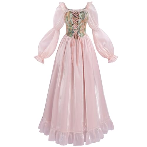 NSPSTT Weißes Renaissance-Kleid für Damen, Feenkleid, viktorianisches Mittelalter-Kostüm, Rosa, Größe XL von NSPSTT