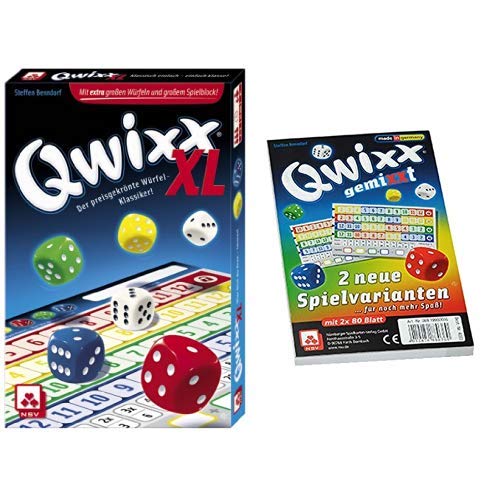 NSV - 4022 - QWIXX XL - Würfelspiel & - 4033 - QWIXX GEMIXXT- neue Spielvarianten, 2-er Set Blöcke, Würfelspiel von NSV