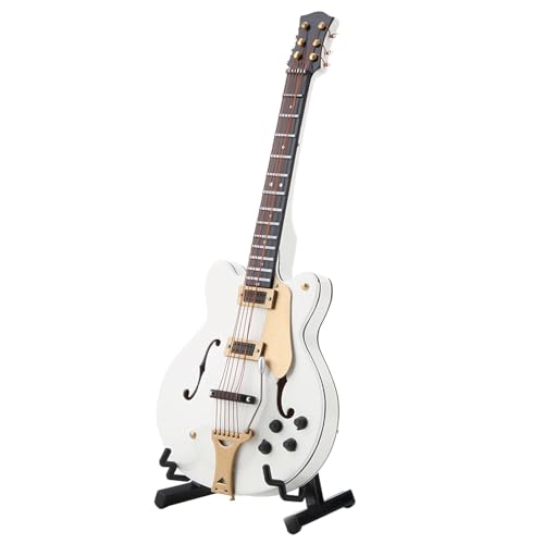 Miniatur-E-Gitarre mit Ständer und Koffer, 7 Zoll Musikinstrument, Miniatur-Gitarre, Puppenhaus-Zubehör, Puppenhaus-Miniaturen, Holzgitarren-Dekorationen für Zuhause, Wohnzimmer von NSXAYIWE