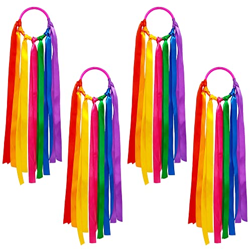 Niuhong 4 Pcs Regenbogenbänder Rainbow Ribbon Regenbogen Band Tanzbänder Mehrfarbig Gymnastik Rhythmische Band Hand Gehalten Bunt Bänder Gymnastikband Mit Griff Party-Aktivitäten Zubehör Dekoration von Niuhong