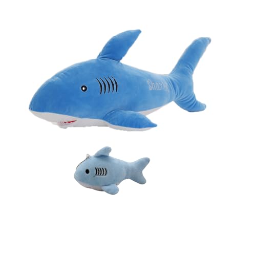 2Pcs Blu Shark Plüschtier&Shark Schlüsselanhänger,30cm Shark Stofftier Plüschspielzeug,Soft Plüschpuppe,Kinderpuppe Kuscheltier Gefüllte Shark Plüsch,Hai Anhänger Geschenk für Jungen Mädchen Kinder von NTEVXZ