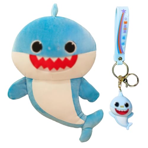 2Pcs Blu Shark Plüschtier&Shark Schlüsselanhänger,30cm Shark Stofftier Plüschspielzeug,Soft Plüschpuppe,Kinderpuppe Kuscheltier Gefüllte Shark Plüsch,Hai Anhänger Geschenk für Jungen Mädchen Kinder von NTEVXZ