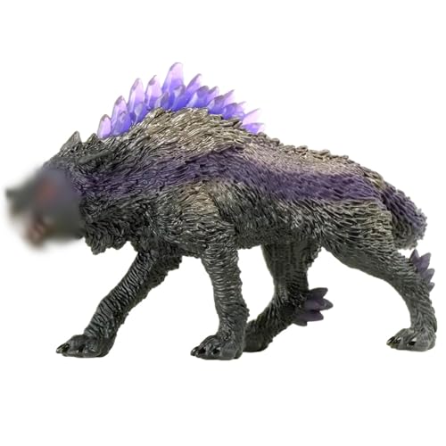 Hohe Simulation Kunststoff Lebensechte Wolf Figuren Wildtier Modell Dekoration,Realistische Mythische Monster Actionfigur mit Lila Fell und Durchsichtigen Rückenkristallen,Spielzeug für Kinder(A3) von NTEVXZ