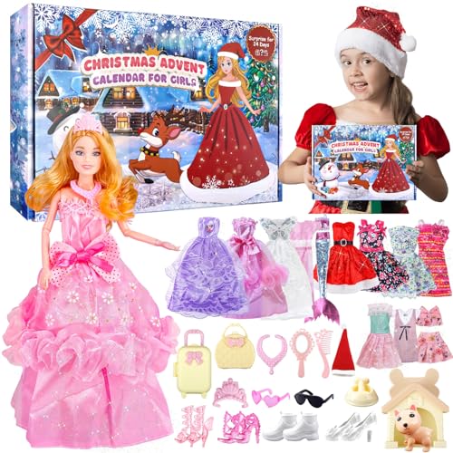 Adventskalender 2024 Kinder Mädchen Puppe Spielzeug-24 Tage Weihnachts Countdown Kalender Überraschungen Puppe Kleidung Füllung Weihnachten Dolls Geschenk mit Modische Puppe Kostüme Zubehör Haustieren von NTGFU