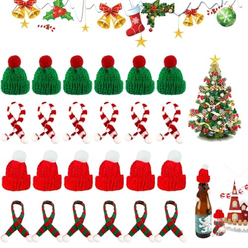 NTGFU Mini Weihnachtsmütze und Schal Set, Weihnachtsmützen für Flaschendeko, Weihnachtshut und Schal für Tischdeko, Christmas Hat, Weihnachtsdeko zum Basteln, für Weihnachtsfeier und Partydeko von NTGFU