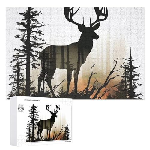 Puzzle für Erwachsene, 1000 Teile, herausforderndes GameHirsch-Silhouetten-Puzzle mit Buchstaben auf der Rückseite, personalisiertes Puzzle, perfekt für Spieleabende von NTVOWPZO