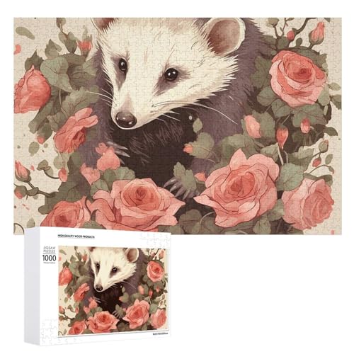 Puzzle für Erwachsene, 1000 Teile, herausforderndes GameOpossum und Rosen, Puzzle mit Buchstaben auf der Rückseite, personalisiertes Puzzle, perfekt für Spieleabende von NTVOWPZO