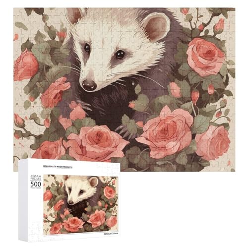 Puzzle für Erwachsene, 1000 Teile, herausforderndes GameOpossum und Rosen, Puzzle mit Buchstaben auf der Rückseite, personalisiertes Puzzle, perfekt für Spieleabende von NTVOWPZO