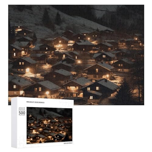 Puzzle für Erwachsene, 1000 Teile, herausforderndes Spiel, Dorf im Winter, Puzzle mit Buchstaben auf der Rückseite, personalisiertes Puzzle, perfekt für Spieleabende von NTVOWPZO