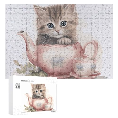 Puzzle für Erwachsene, 1000 Teile, herausforderndes Spiel, Katze, die Teetasse hält, Puzzle mit Buchstaben auf der Rückseite, personalisiertes Puzzle, perfekt für Spieleabende von NTVOWPZO