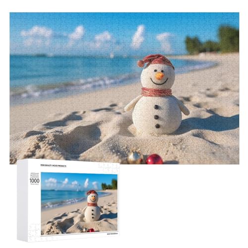 Puzzle für Erwachsene, 1000 Teile, herausforderndes Spiel, Sand, Schneemann am Strand, Puzzle mit Buchstaben auf der Rückseite, personalisiertes Puzzle, perfekt für Spieleabende von NTVOWPZO