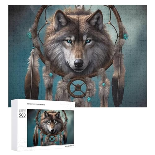 Puzzle für Erwachsene, 1000-teiliges Puzzle, herausforderndes Spiel, 3D-Wolf-Traumfänger-Puzzle mit Buchstaben auf der Rückseite, personalisiertes Puzzle, perfekt für Spieleabende von NTVOWPZO