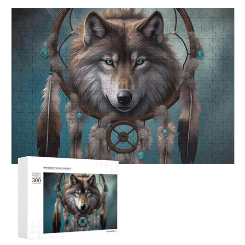 Puzzle für Erwachsene, 1000-teiliges Puzzle, herausforderndes Spiel, 3D-Wolf-Traumfänger-Puzzle mit Buchstaben auf der Rückseite, personalisiertes Puzzle, perfekt für Spieleabende von NTVOWPZO