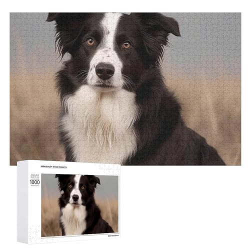 Puzzle für Erwachsene, 1000-teiliges Puzzle, herausforderndes Spiel, Border Collie Puzzle mit Buchstaben auf der Rückseite, personalisiertes Puzzle, perfekt für Spieleabende von NTVOWPZO