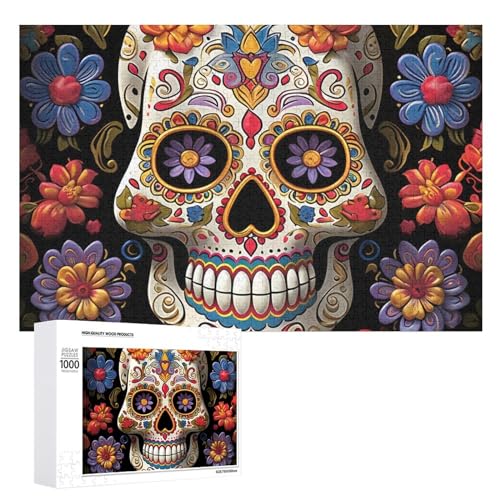 Puzzle für Erwachsene, 1000-teiliges Puzzle, herausforderndes Spiel, Sugar Skulls Puzzle mit Buchstaben auf der Rückseite, personalisiertes Puzzle, perfekt für Spieleabende von NTVOWPZO