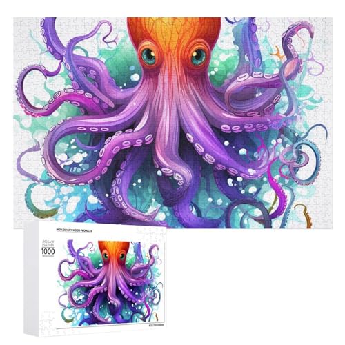 Puzzle für Erwachsene, 1000-teiliges Puzzle, herausforderndes Spiel, buntes Oktopus-Puzzle mit Buchstaben auf der Rückseite, personalisiertes Puzzle, perfekt für Spieleabende von NTVOWPZO