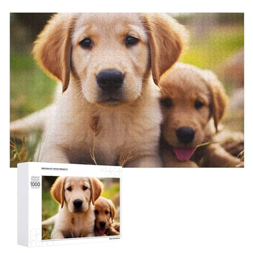 Puzzle für Erwachsene, 1000-teiliges Puzzle, herausforderndes Spiel, niedliches Golden Retriever-Welpenpuzzle mit Buchstaben auf der Rückseite, personalisiertes Puzzle, perfekt für Spieleabende von NTVOWPZO