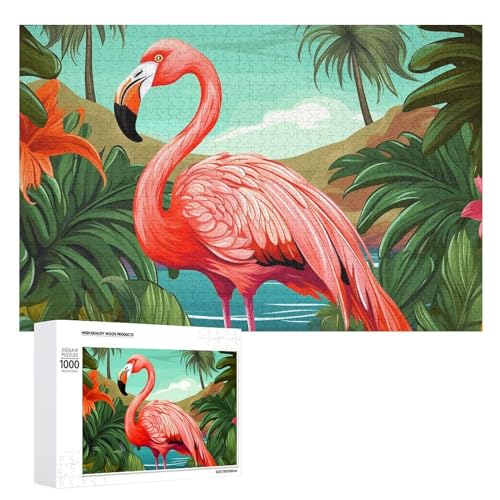 Puzzle für Erwachsene, 1000-teiliges Puzzle, herausforderndes Spiel, tropisches Flamingo-Puzzle mit Buchstaben auf der Rückseite, personalisiertes Puzzle, perfekt für Spieleabende von NTVOWPZO