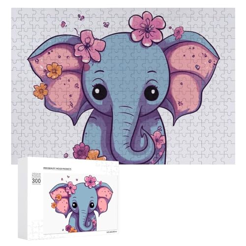 Puzzle für Erwachsene, 300 Teile Puzzle mit Buchstaben auf der Rückseite, Holzpuzzle Blume, Cartoon, Elefant, fertiges Puzzle, herausforderndes Puzzle, perfekt für Spieleabende von NTVOWPZO