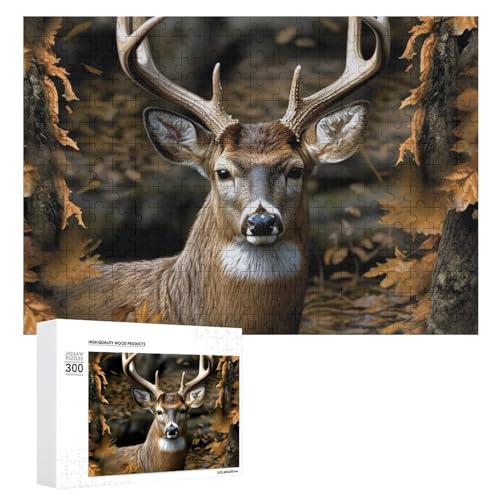 Puzzle für Erwachsene, 300 Teile Puzzle mit Buchstaben auf der Rückseite, Holzpuzzle Camouflage Hirsch, fertiges Puzzle, anspruchsvolles Puzzle, perfekt für Spieleabende von NTVOWPZO