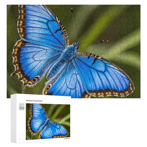 Puzzle für Erwachsene, 300-teiliges Puzzle mit Buchstaben auf der Rückseite, Holzpuzzle, blaue Blume, Schmetterling, fertiges Puzzle, herausforderndes Puzzle, perfekt für Spieleabende von NTVOWPZO