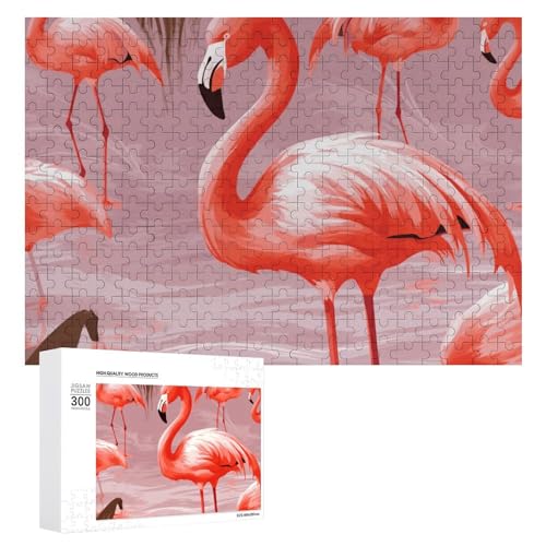 Puzzle für Erwachsene, 300-teiliges Puzzle mit Buchstaben auf der Rückseite, Holzpuzzle Flamingo, fertiges Puzzle, herausforderndes Puzzle, perfekt für Spieleabende von NTVOWPZO