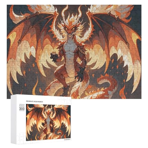 Puzzle für Erwachsene, 300-teiliges Puzzle mit Buchstaben auf der Rückseite, Holzpuzzle Flammender Drache, fertiges Puzzle, herausforderndes Puzzle, perfekt für Spieleabende von NTVOWPZO