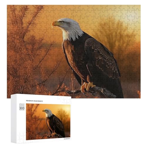 Puzzle für Erwachsene, 300-teiliges Puzzle mit Buchstaben auf der Rückseite, Holzpuzzle Goldener Sonnenuntergang, Weißkopfseeadler, fertiges Puzzle, anspruchsvolles Puzzle, perfekt für Spieleabende von NTVOWPZO