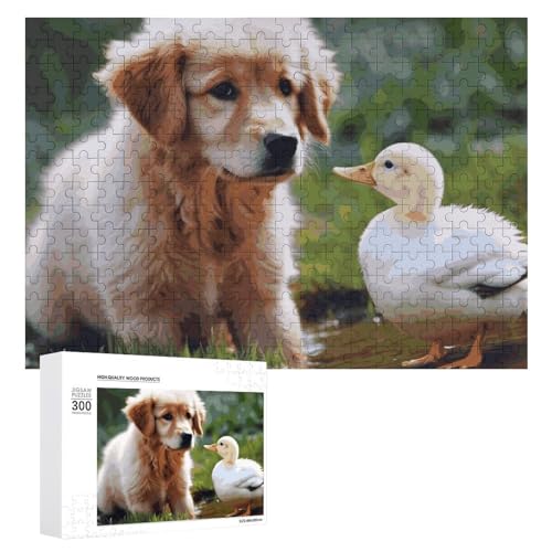 Puzzle für Erwachsene, 300-teiliges Puzzle mit Buchstaben auf der Rückseite, Holzpuzzle Hund und eine Ente fertiges Puzzle, herausforderndes Puzzle, perfekt für Spieleabende von NTVOWPZO