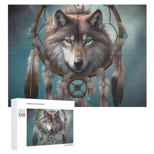 Puzzle für Erwachsene, 3D-Wolf, Traumfänger, herausforderndes Spiel, Puzzle mit Buchstaben auf der Rückseite, personalisiertes Puzzle, perfekt für Spielabende, Heimdekoration, Geschenk von NTVOWPZO