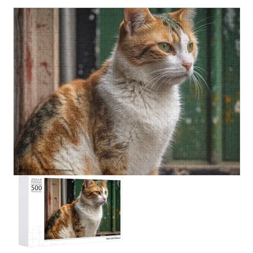 Puzzle für Erwachsene, 500 Teile, personalisiertes Bilderpuzzle, Katze sitzt auf dem Boden, individuelles Holzpuzzle für Familie, Geburtstag, Hochzeit, Spielabende, Geschenke, Tierpuzzle von NTVOWPZO