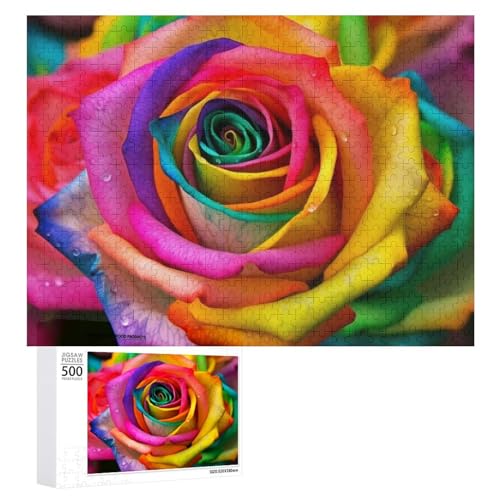 Puzzle für Erwachsene, 500 Teile, personalisiertes Bilderpuzzle, bunte Rose, individuelles Holzpuzzle für Familie, Geburtstag, Hochzeit, Spielabende, Geschenke, Tierpuzzle von NTVOWPZO