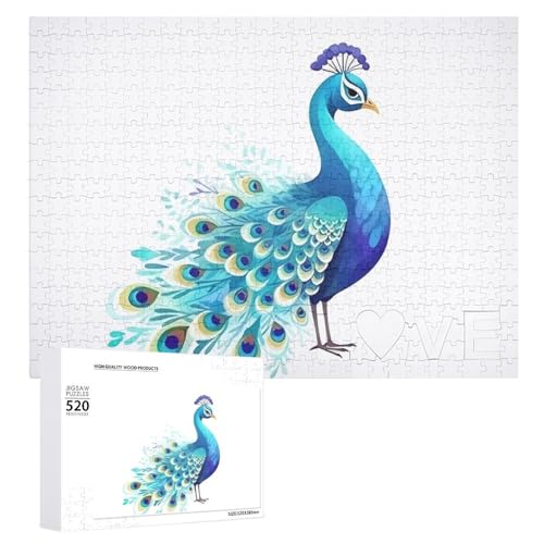 Puzzle für Erwachsene, 520 Teile, personalisiertes Bild, Cartoon, blauer Pfau, individuelles Holzpuzzle für Familie, Geburtstag, Hochzeit, Spielabende, Geschenke, Tierpuzzle von NTVOWPZO