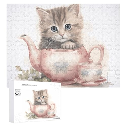 Puzzle für Erwachsene, Puzzle, Katze, die Teetasse hält, herausforderndes Spiel, Puzzle mit Buchstaben auf der Rückseite, personalisiertes Puzzle, perfekt für Spielabende, Heimdekoration, Geschenk von NTVOWPZO