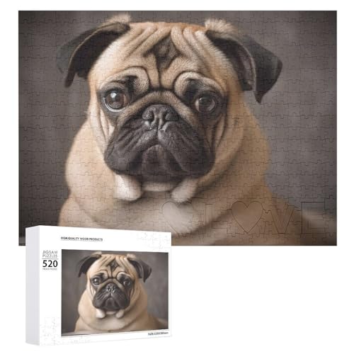 Puzzle für Erwachsene, Puzzle, Tier, Mops, Hund, herausforderndes Spiel, Puzzle mit Buchstaben auf der Rückseite, personalisiertes Puzzle, perfekt für Spielabende, Heimdekoration, Geschenk von NTVOWPZO