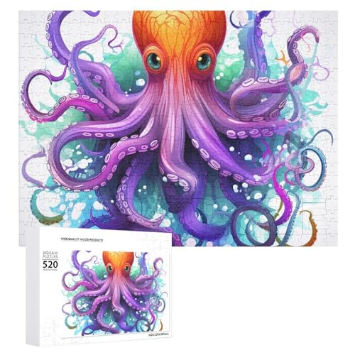 Puzzle für Erwachsene, buntes Oktopus, herausforderndes Spiel, Puzzle mit Buchstaben auf der Rückseite, personalisiertes Puzzle, perfekt für Spielabende, Heimdekoration, Geschenk von NTVOWPZO