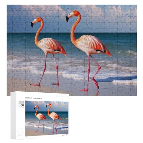 Puzzle für Erwachsene, personalisiertes Bild, Flamingo am Strand, individuelles Holzpuzzle für Familie, Geburtstag, Hochzeit, Spielabende, Tierpuzzle, 300 Teile von NTVOWPZO