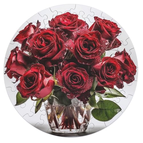 Puzzle für Erwachsene, personalisiertes Bild, rote Blumen in Vase, individuelles Holzpuzzle für Familie, Geburtstag, Hochzeit, Spielabende, Tier, Alien-Form-Puzzle, 68 Teile von NTVOWPZO