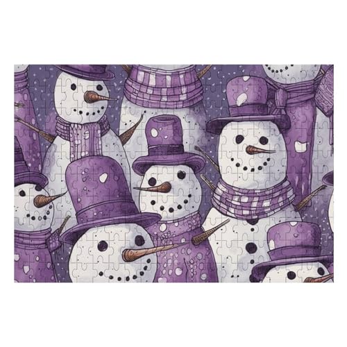 Puzzle für Erwachsene, personalisiertes Bildpuzzle, violettes Schneemann-Muster, individuelles Holzpuzzle für Familie, Geburtstag, Hochzeit, Spielabende, Geschenke, Puzzle, 35,3 x 24,9 cm, 200 Stück von NTVOWPZO