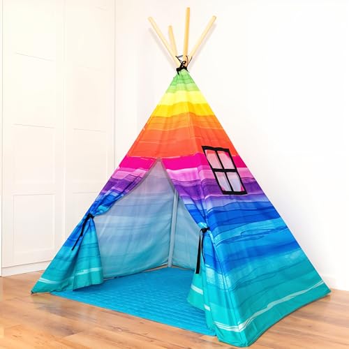 NUBUNI Tipi Zelt Für Kinder Watercolor | Tippi Kinderzelt Junge | Kinder Tipi Indoor | Kinder Tipi | Kinder Tipi Zelt | Tippi Kinderzelt Mit Bodenmatte Und Aufbewahrungstasche von NUBUNI