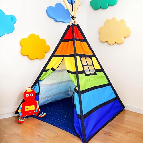 NUBUNI Tipi Zelt Für Kinder Colorful | Tippi Kinderzelt Junge | Kinder Tipi Indoor | Kinder Tipi | Kinder Tipi Zelt | Tippi Kinderzelt Mit Bodenmatte Und Aufbewahrungstasche von NUBUNI